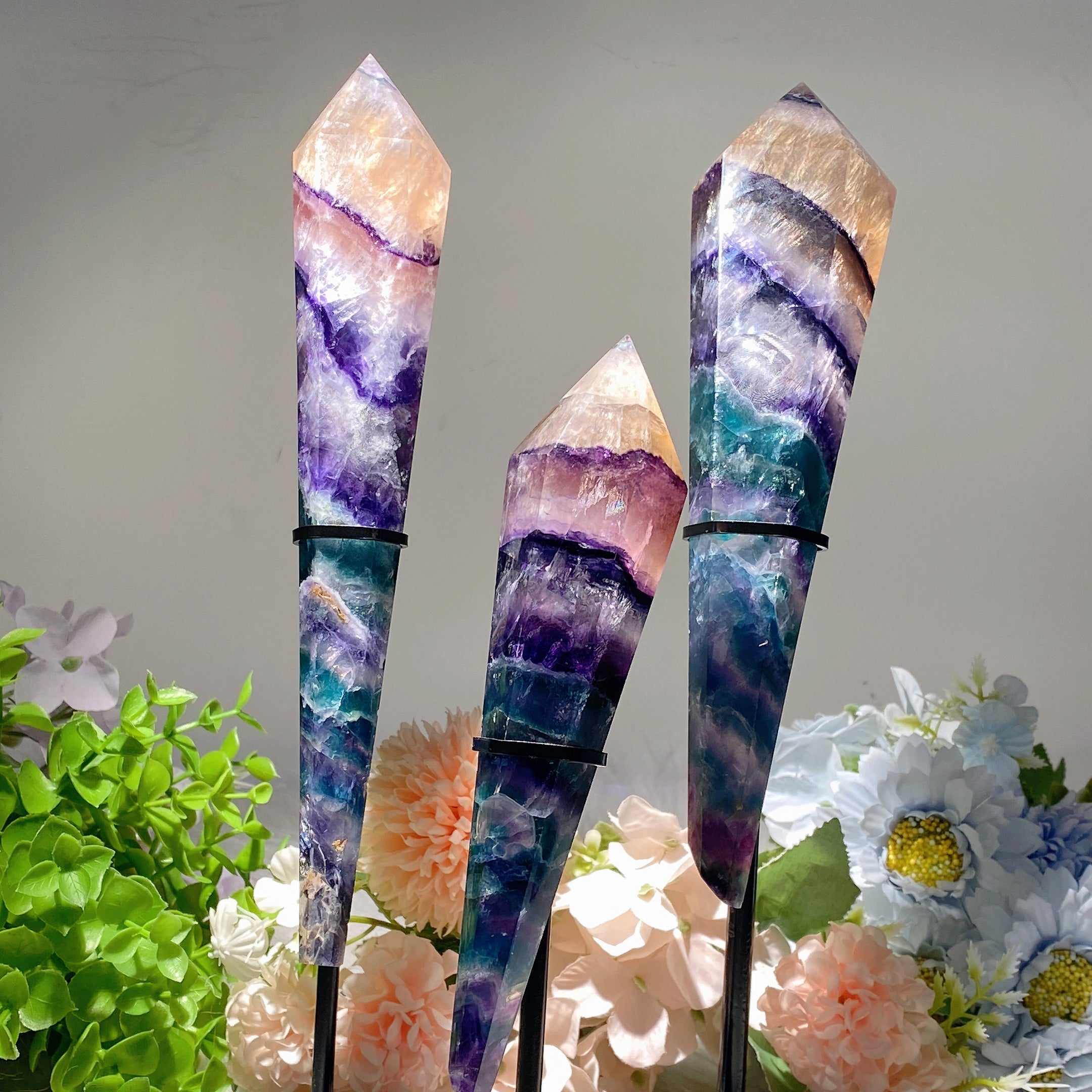 Rainbow Fluorite Crystal Wand 6.5-9.5 inches for Healing
