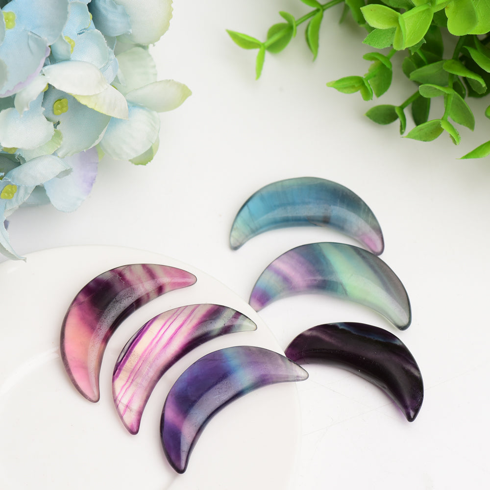 Rainbow Fluorite Moon Carving 1.85 inch Crystal Figurine