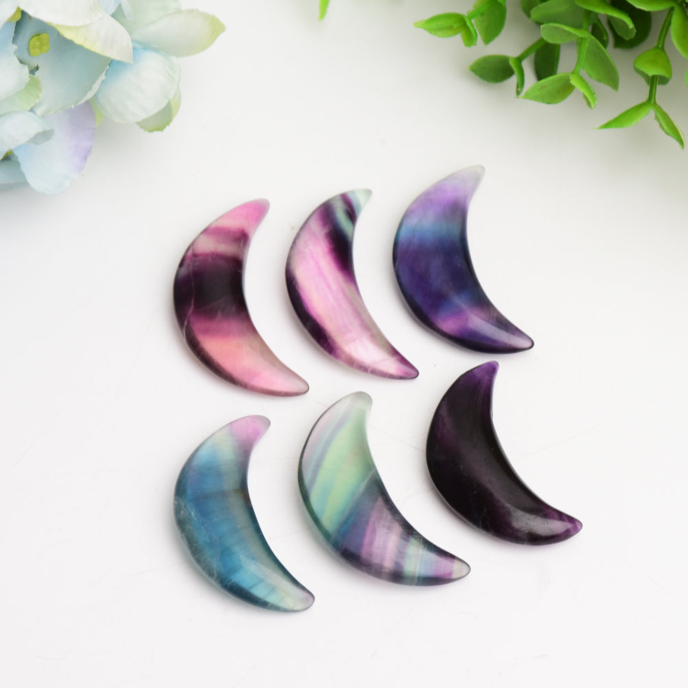 Rainbow Fluorite Moon Carving 1.85 inch Crystal Figurine