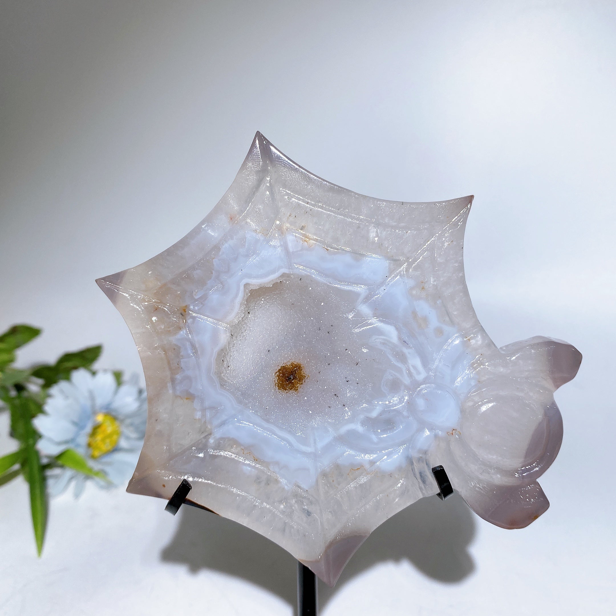 Rainbow Fluorite Spider Web Carving Crystal Figurine 10x12cm