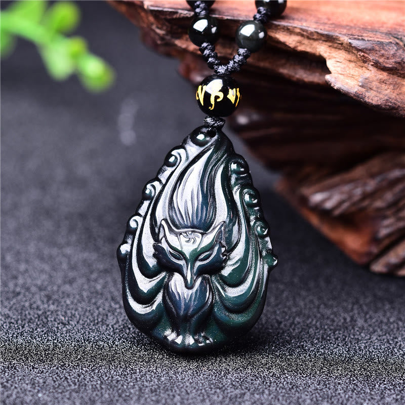 Rainbow Obsidian Necklace | Nine-Tailed Fox Inner Peace Pendant