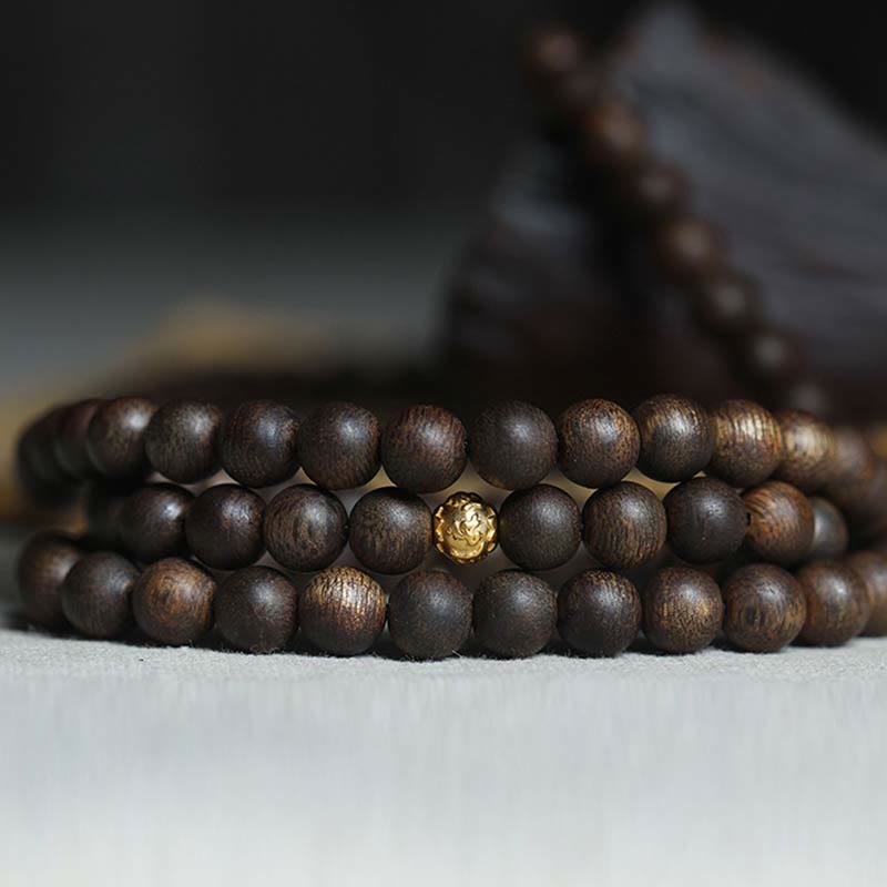 Rare Brunei Agarwood Bracelet with Pure Gold Beads