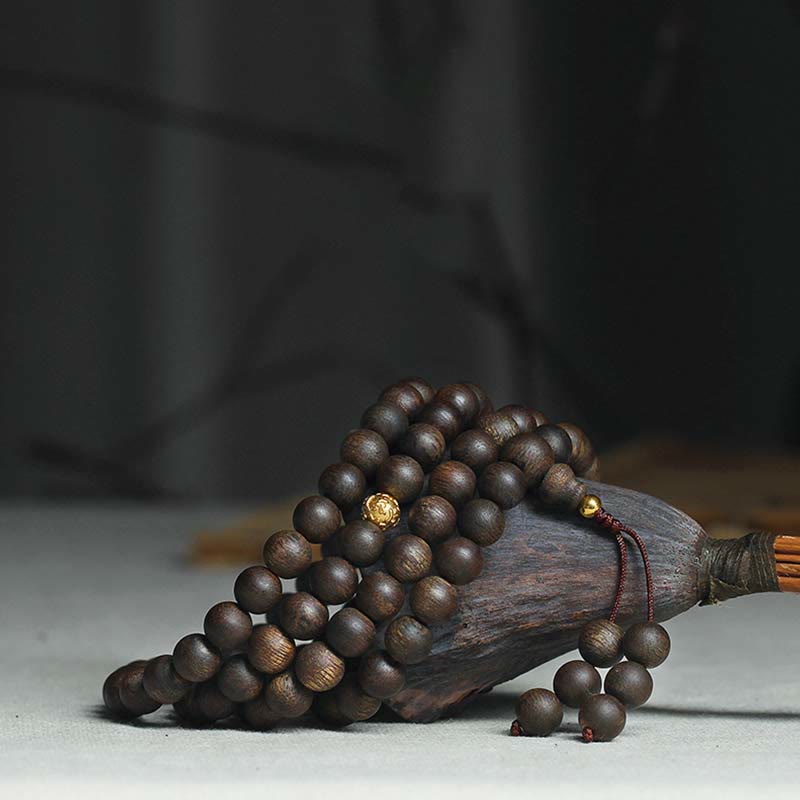 Rare Brunei Agarwood Bracelet with Pure Gold Beads