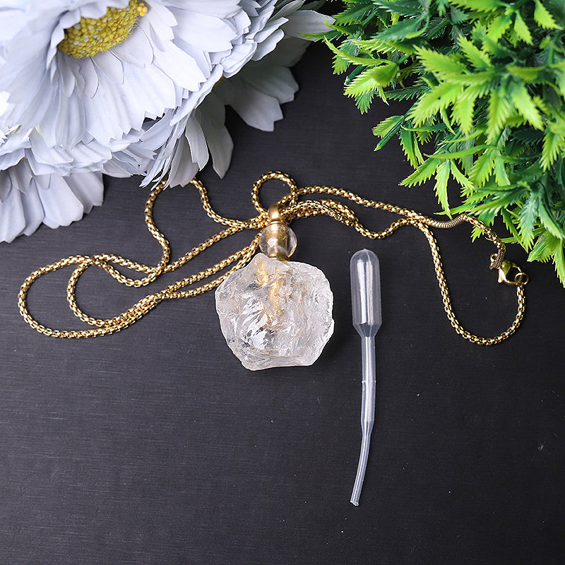Raw Clear Quartz Bottle Necklace 1.8in for Energy Meditation