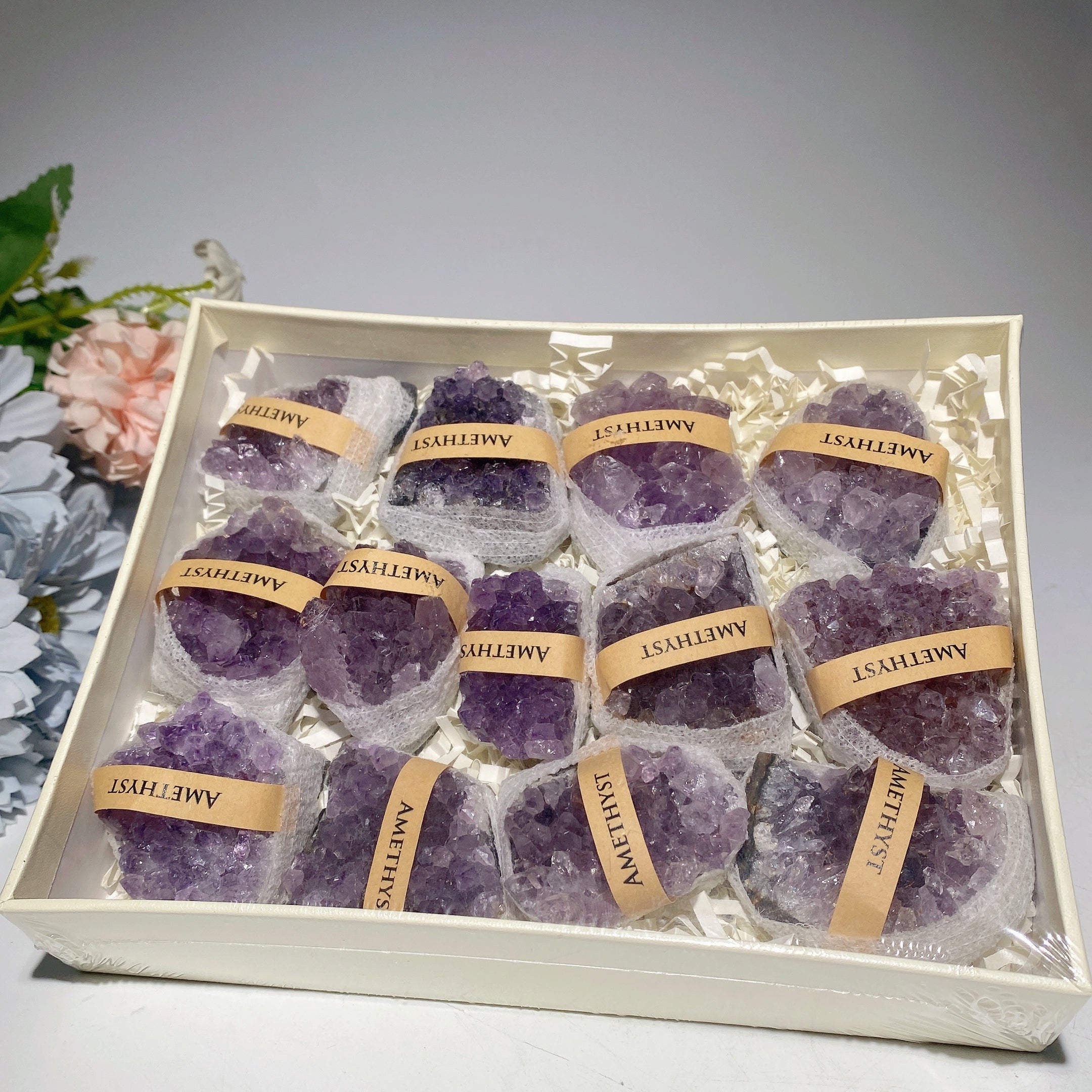 Raw Crystals Box Set with Amethyst, Pyrite & Fluorite – Healing Stones Collection