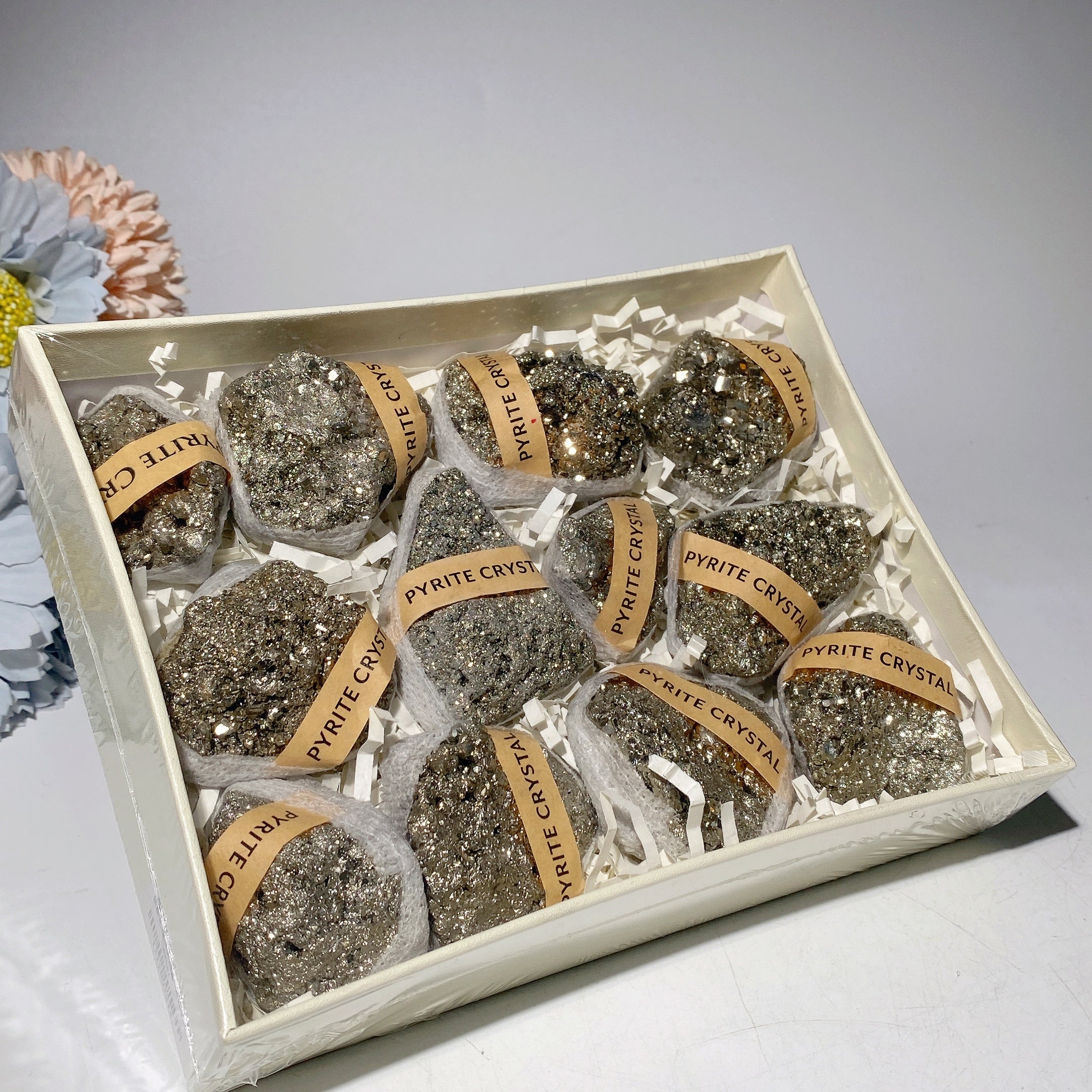 Raw Crystals Box Set with Amethyst, Pyrite & Fluorite – Healing Stones Collection