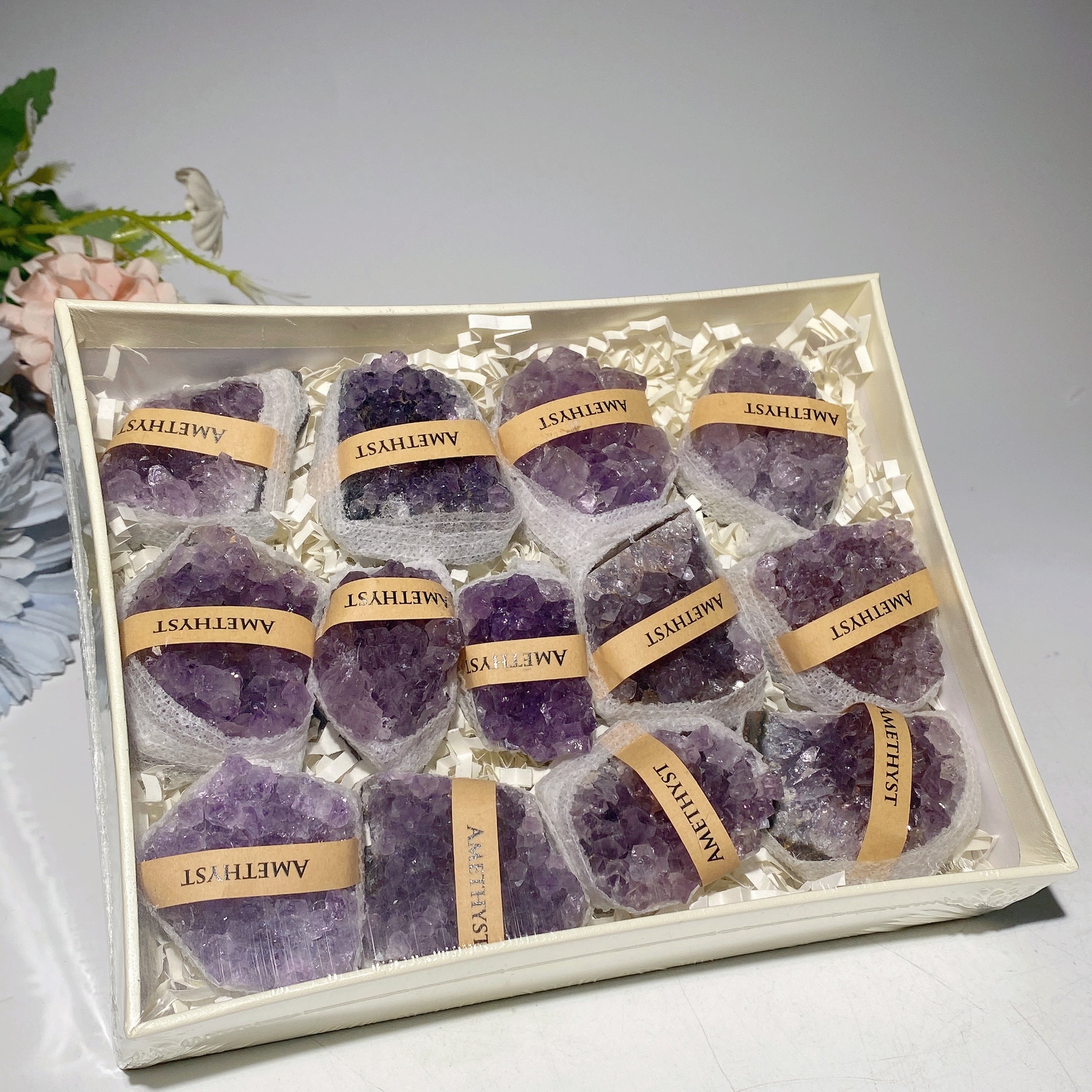 Raw Crystals Box Set with Amethyst, Pyrite & Fluorite – Healing Stones Collection