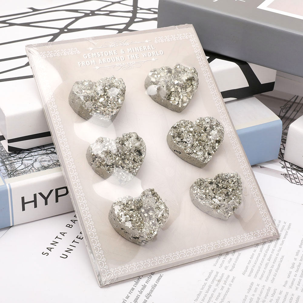 Raw Pyrite Heart Crystal 1.7in - 6pcs Card