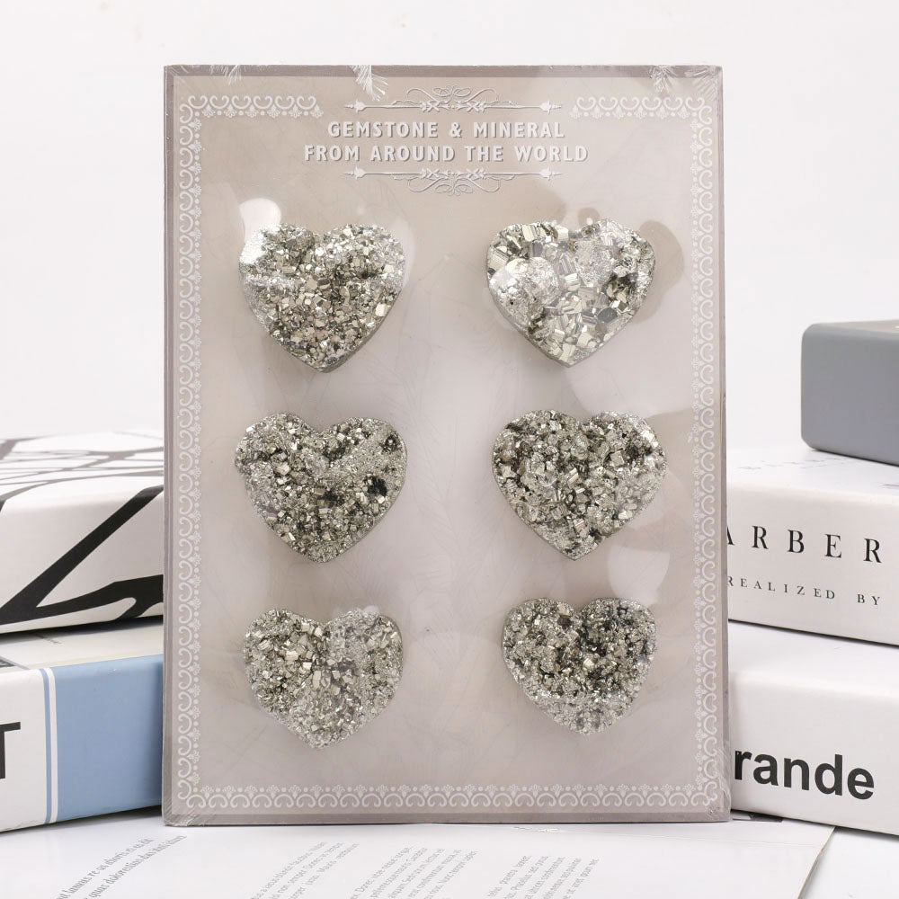 Raw Pyrite Heart Crystal 1.7in - 6pcs Card
