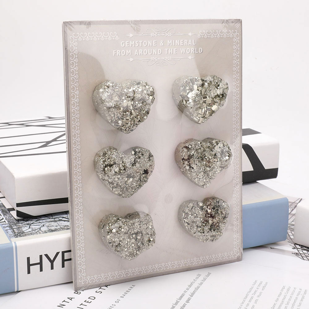 Raw Pyrite Heart Crystal 1.7in - 6pcs Card