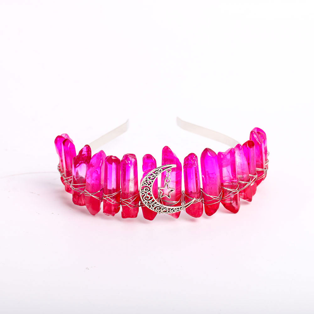 Raw Quartz Crystal Crown with Silver Moon Decor 10cm