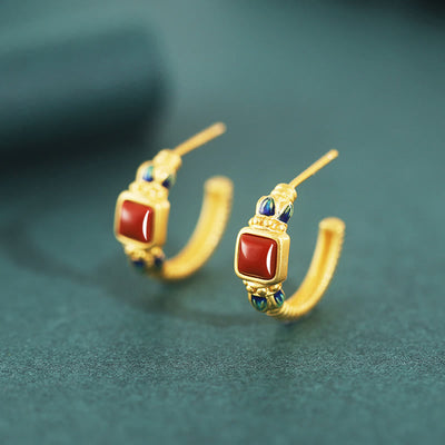 Red Agate 925 Sterling Silver Lotus Confidence Stud Earrings