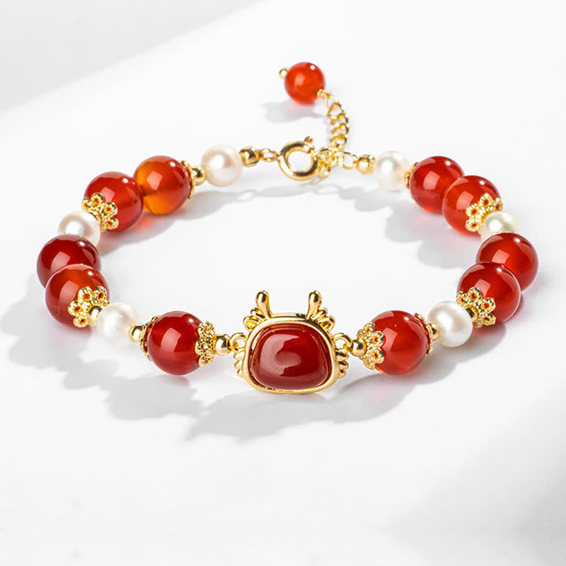 Red Agate Dragon Fu Character Protection Bracelet 8mm Beads