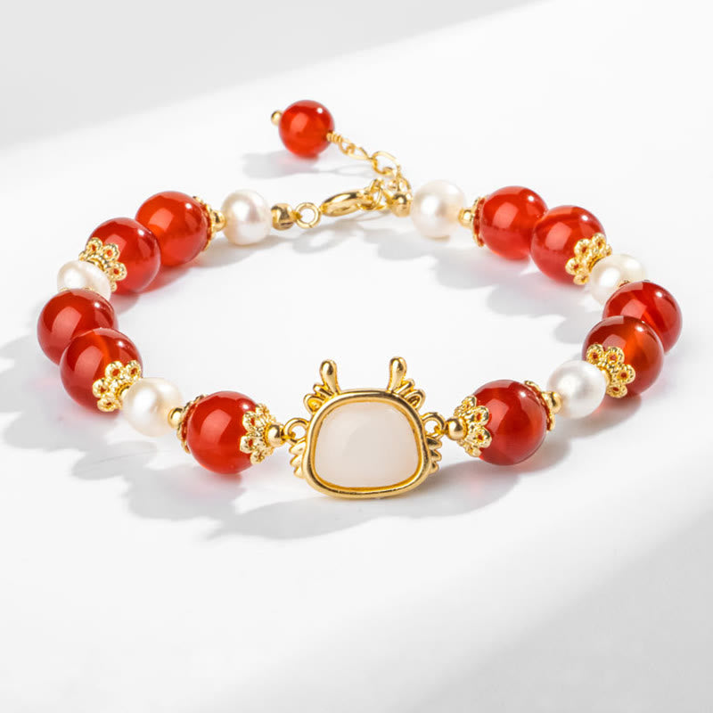 Red Agate Dragon Fu Character Protection Bracelet 8mm Beads