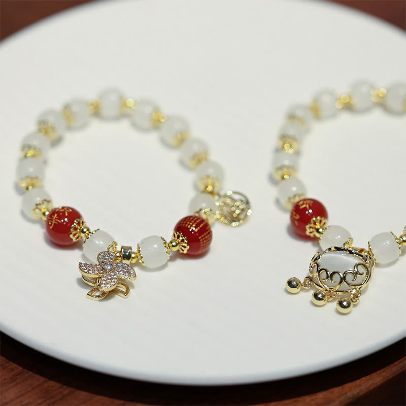 Red Agate Fu Character Blessing Bracelet for Protection