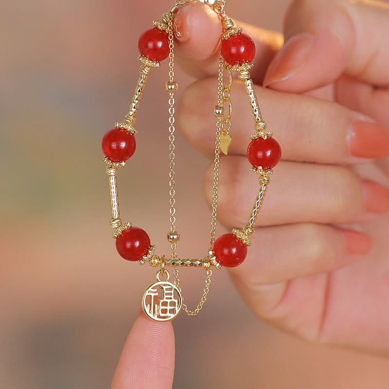 Red Agate Fu Character Self-acceptance Bracelet