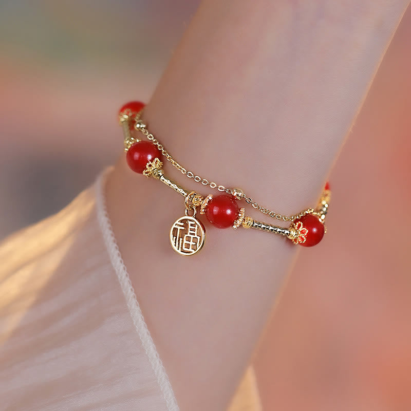 Red Agate Fu Character Self-acceptance Bracelet