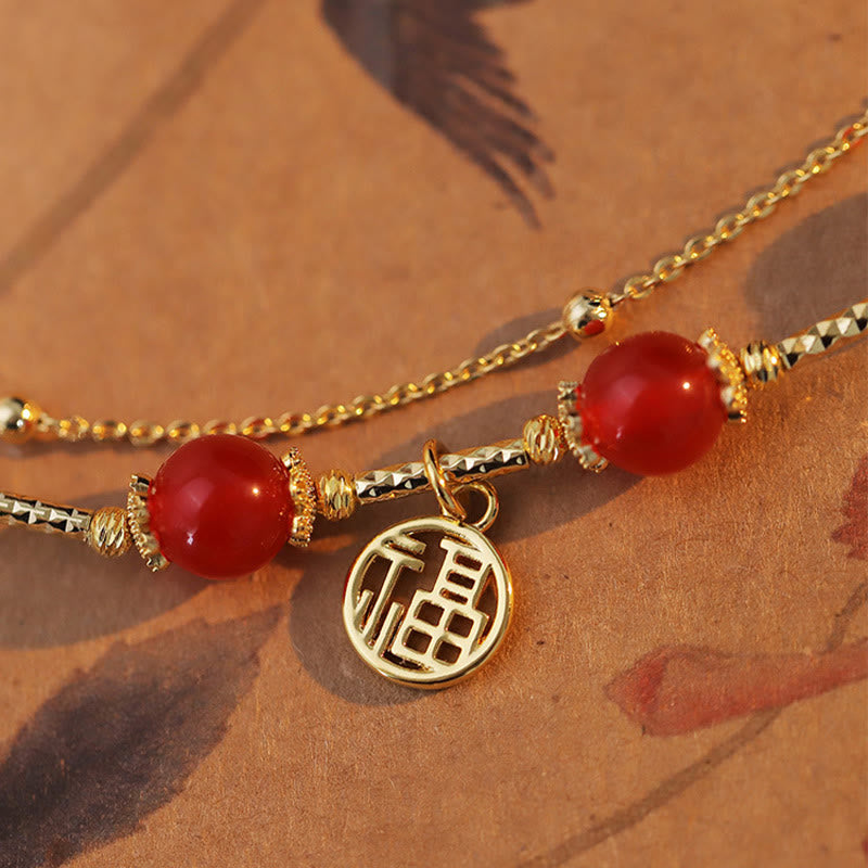 Red Agate Fu Character Self-acceptance Bracelet