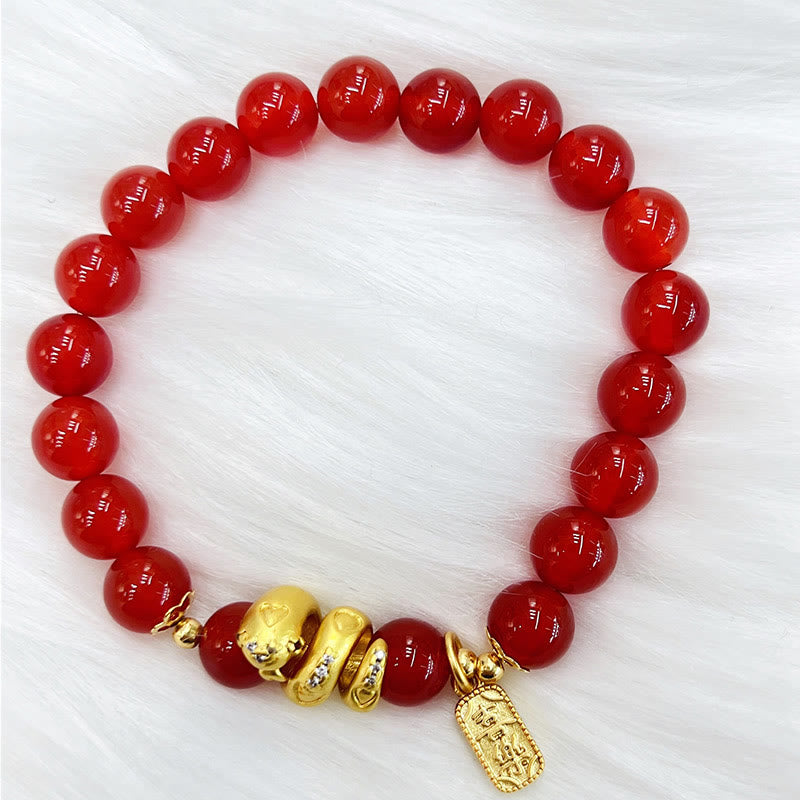 Red Agate Gold Plated Copper Confidence Bracelet 14-16cm