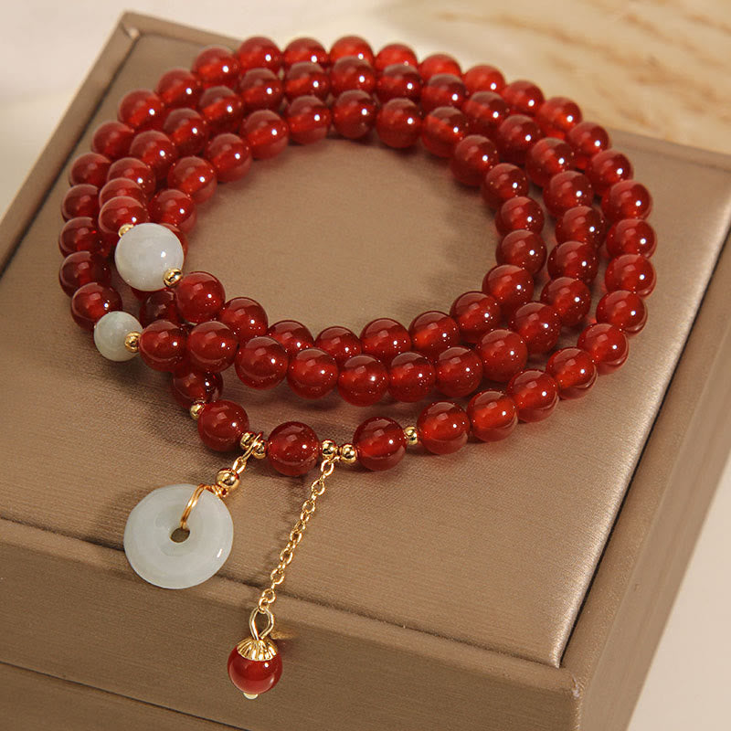 Red Agate Jade Peace Buckle Triple Wrap Agate Bracelet