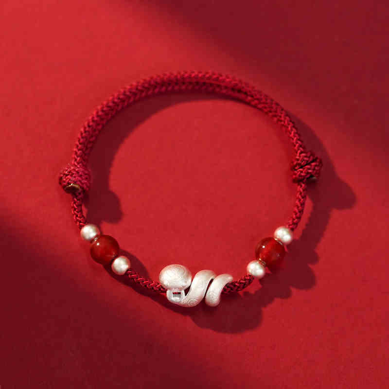 Red Agate Snake Sterling Silver Confidence Bracelet
