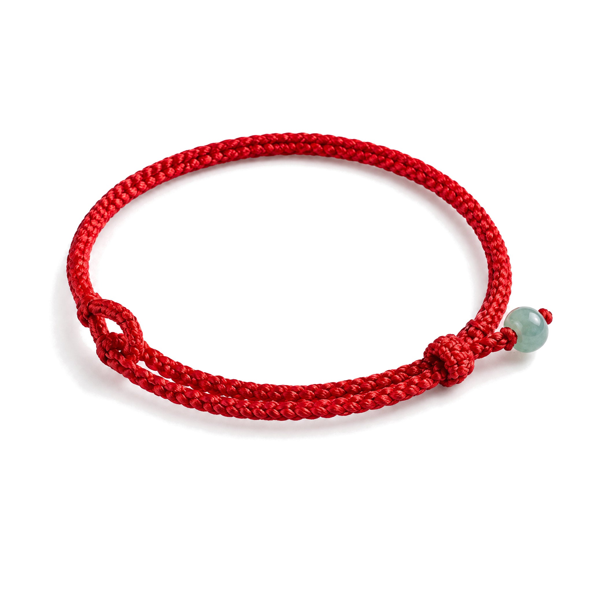 6mm Red String Jade Connection Bracelet for Prosperity & Protection, Red String, on a white background