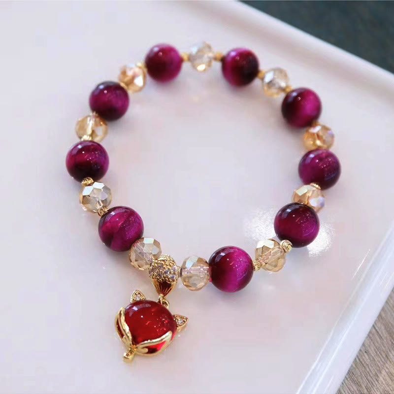 Red Tiger Eye Protection Bracelet with Pixiu and Fox Charms