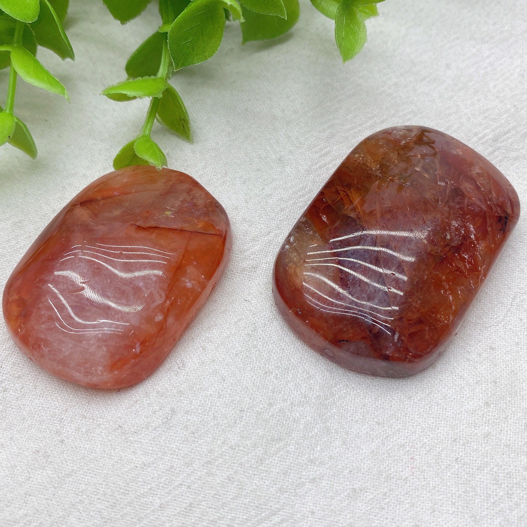 Reddish Orange Fire Quartz Palm Stone 1.5-2.3in Healing Crystal