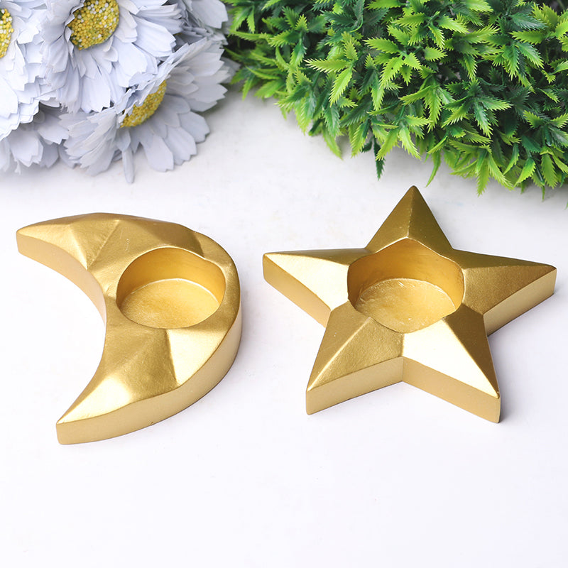Resin Zen Star & Moon Candle Holder Set for Home