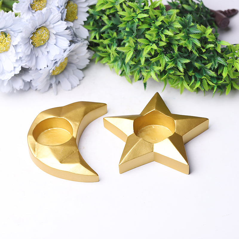 Resin Zen Star & Moon Candle Holder Set for Home
