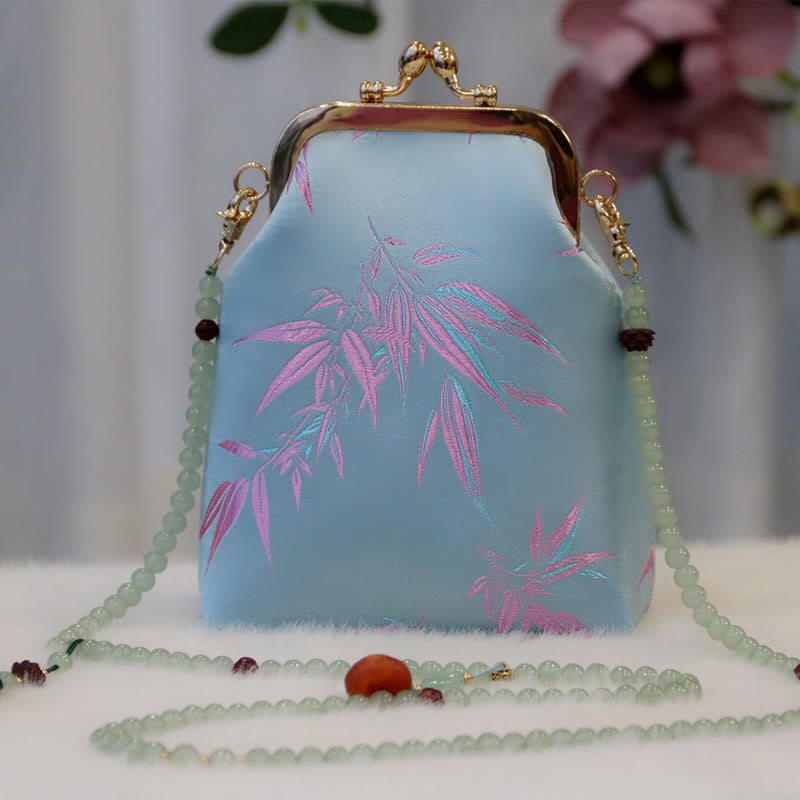 Retro Chinese Embroidery Pearl Chain Shoulder Bag 14x6x18cm