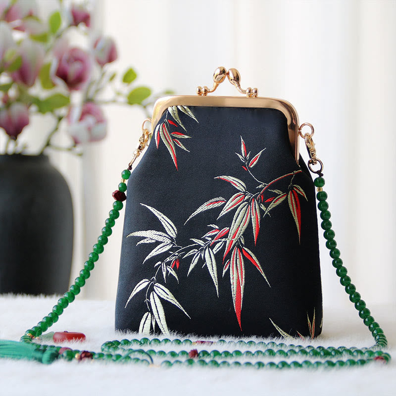 Retro Chinese Embroidery Pearl Chain Shoulder Bag 14x6x18cm