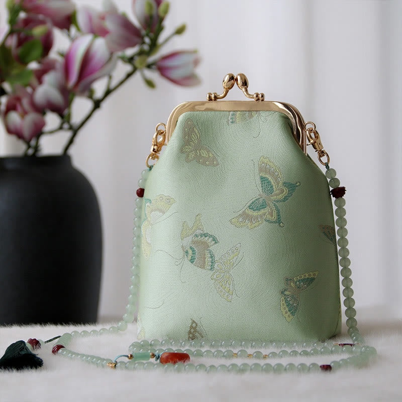 Retro Chinese Embroidery Pearl Chain Shoulder Bag 14x6x18cm
