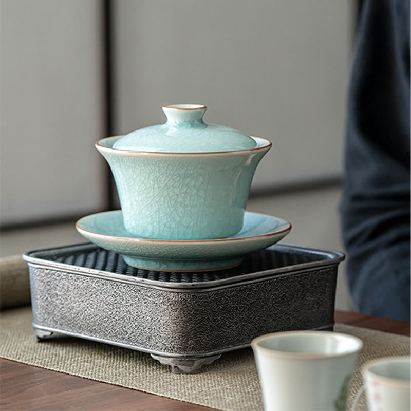 Retro Green Ice Glaze Ceramic Gaiwan | 180ml Kung Fu Tea Cup