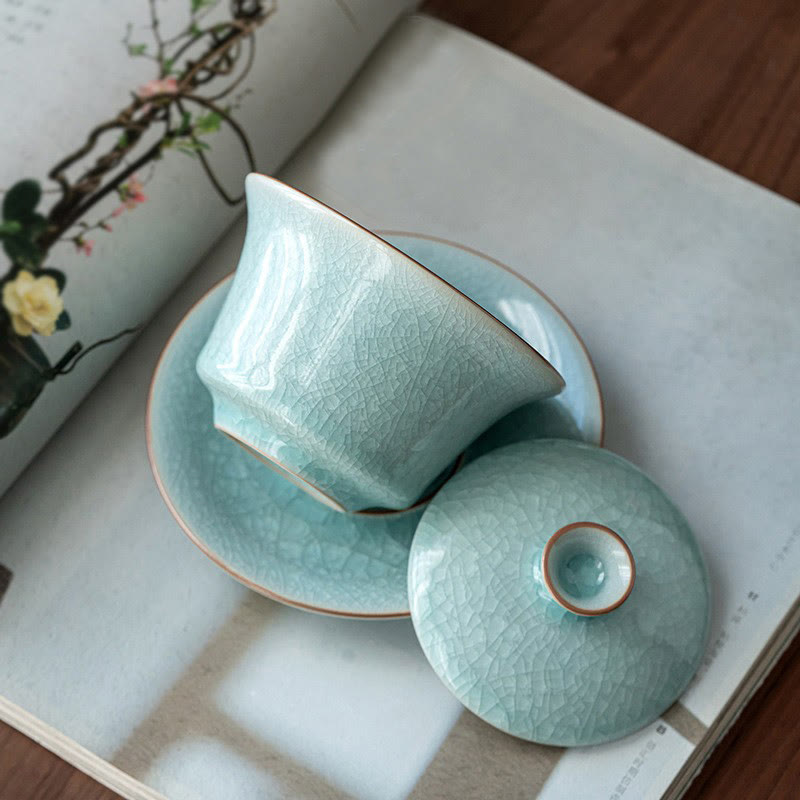 Retro Green Ice Glaze Ceramic Gaiwan | 180ml Kung Fu Tea Cup