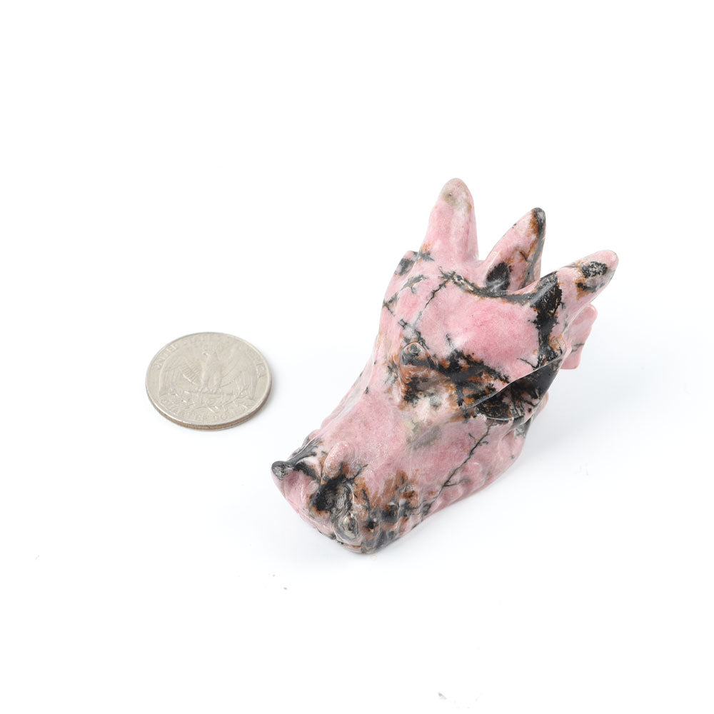 Rhodonite Crystal Dragon Head Carving 2.57in Pink Black