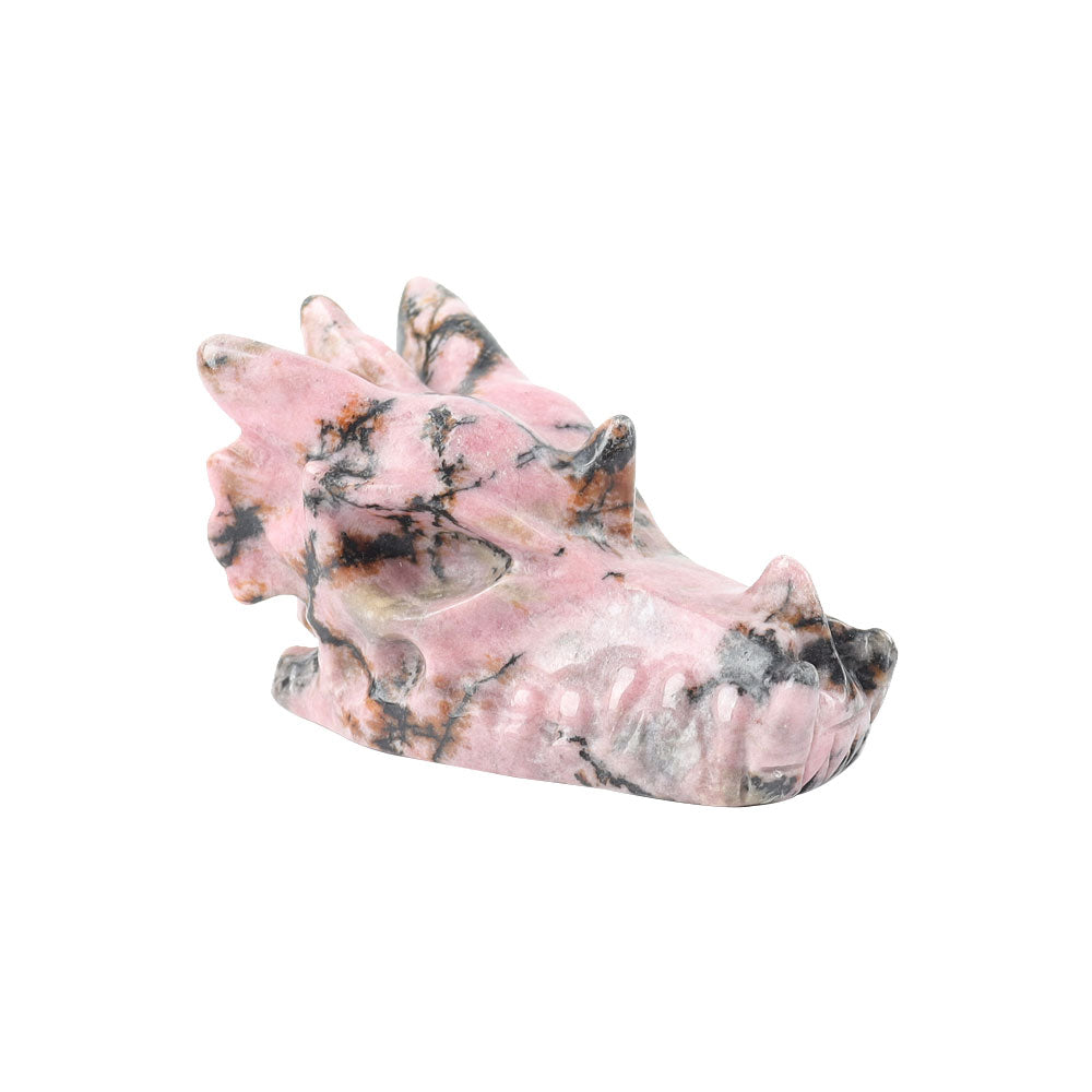 Rhodonite Crystal Dragon Head Carving 2.57in Pink Black
