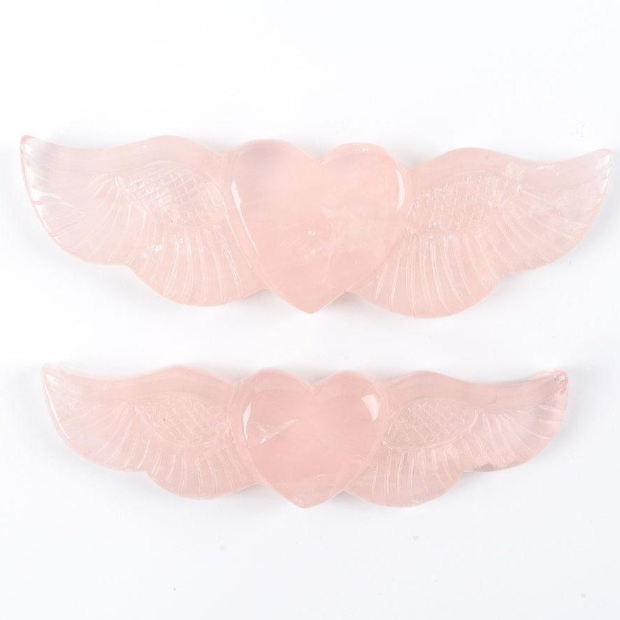 Rose Quartz Carved Heart with Wings 5.14in Healing Crystal