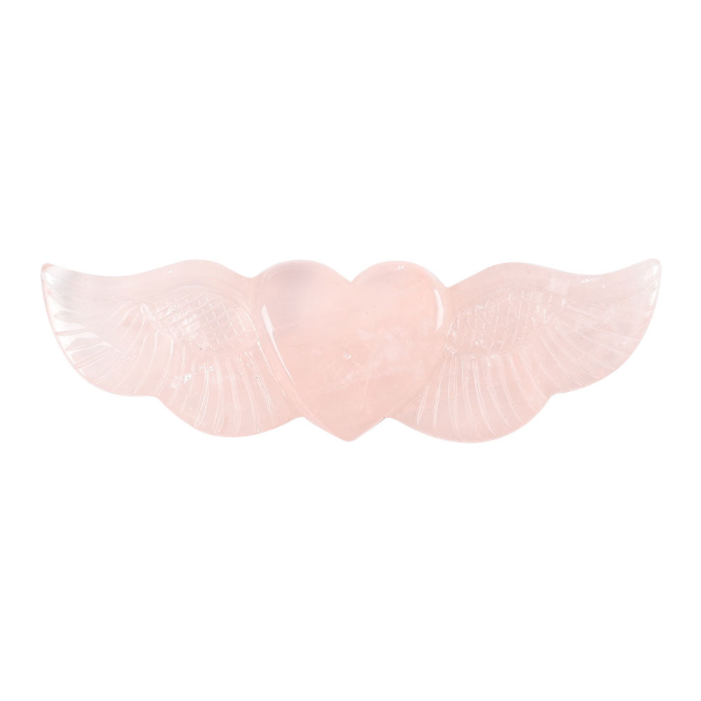 Rose Quartz Carved Heart with Wings 5.14in Healing Crystal