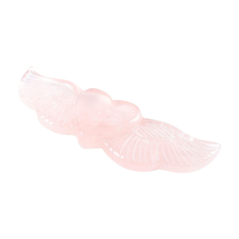 Rose Quartz Carved Heart with Wings 5.14in Healing Crystal