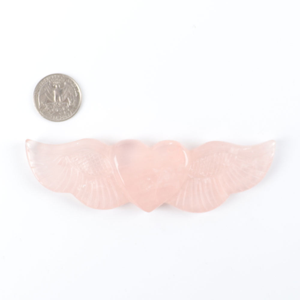 Rose Quartz Carved Heart with Wings 5.14in Healing Crystal