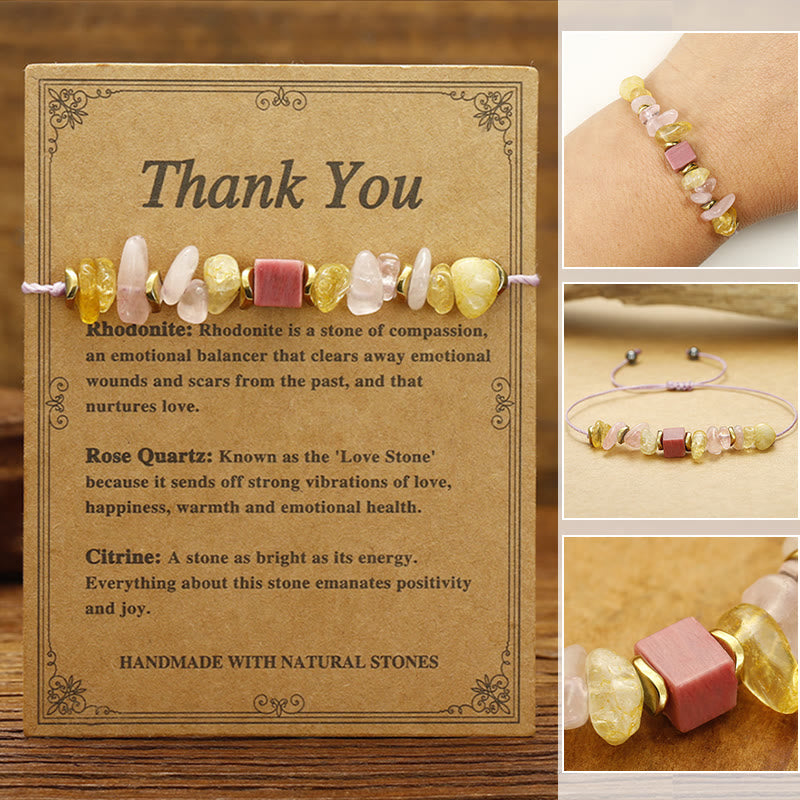 Rose Quartz Citrine Rhodonite Thank You Bracelet 14-24cm