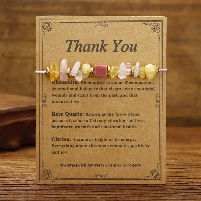 Rose Quartz Citrine Rhodonite Thank You Bracelet 14-24cm