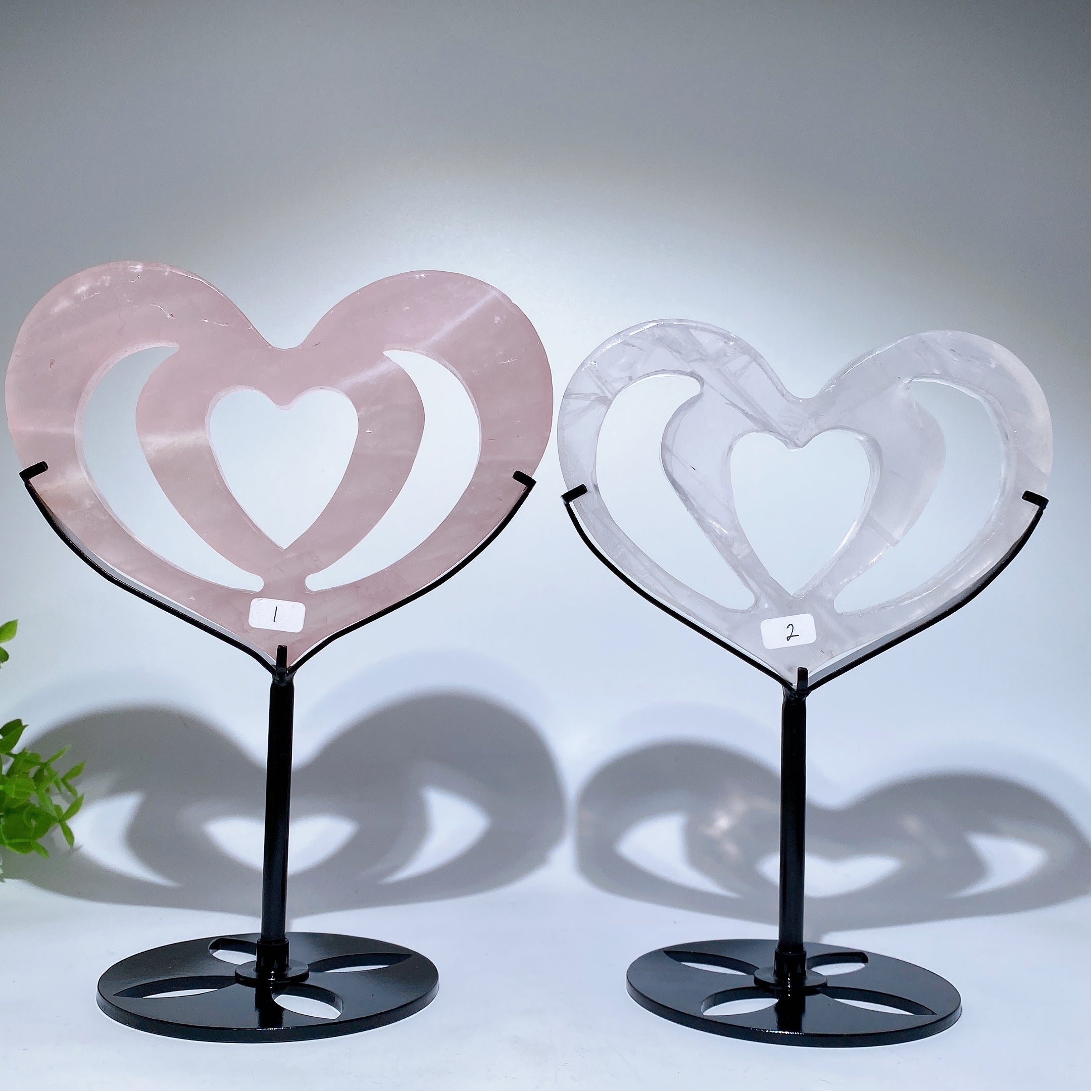 Rose Quartz Clear Quartz Double Heart Crystal Figurine 15cm