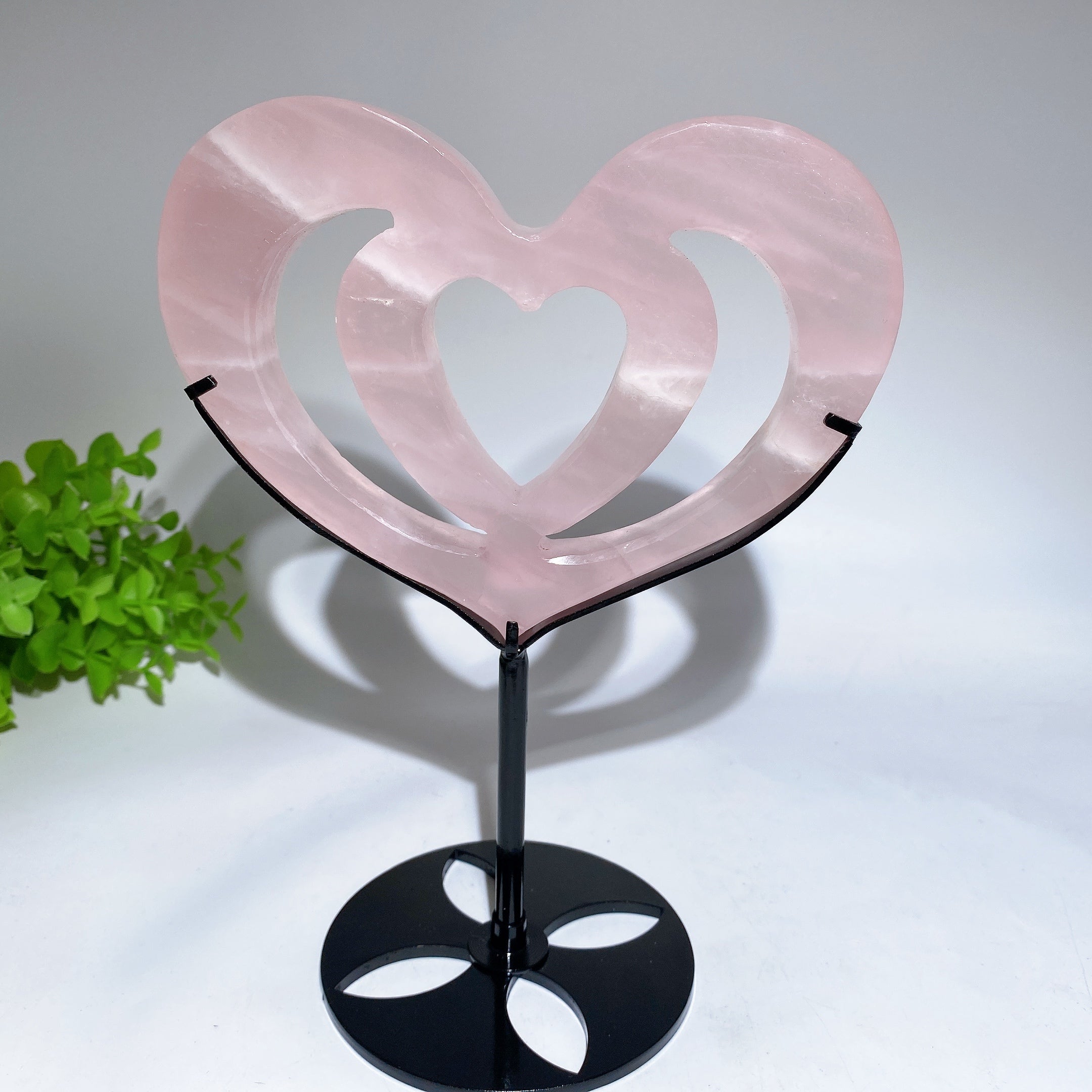 Rose Quartz Clear Quartz Double Heart Crystal Figurine 15cm