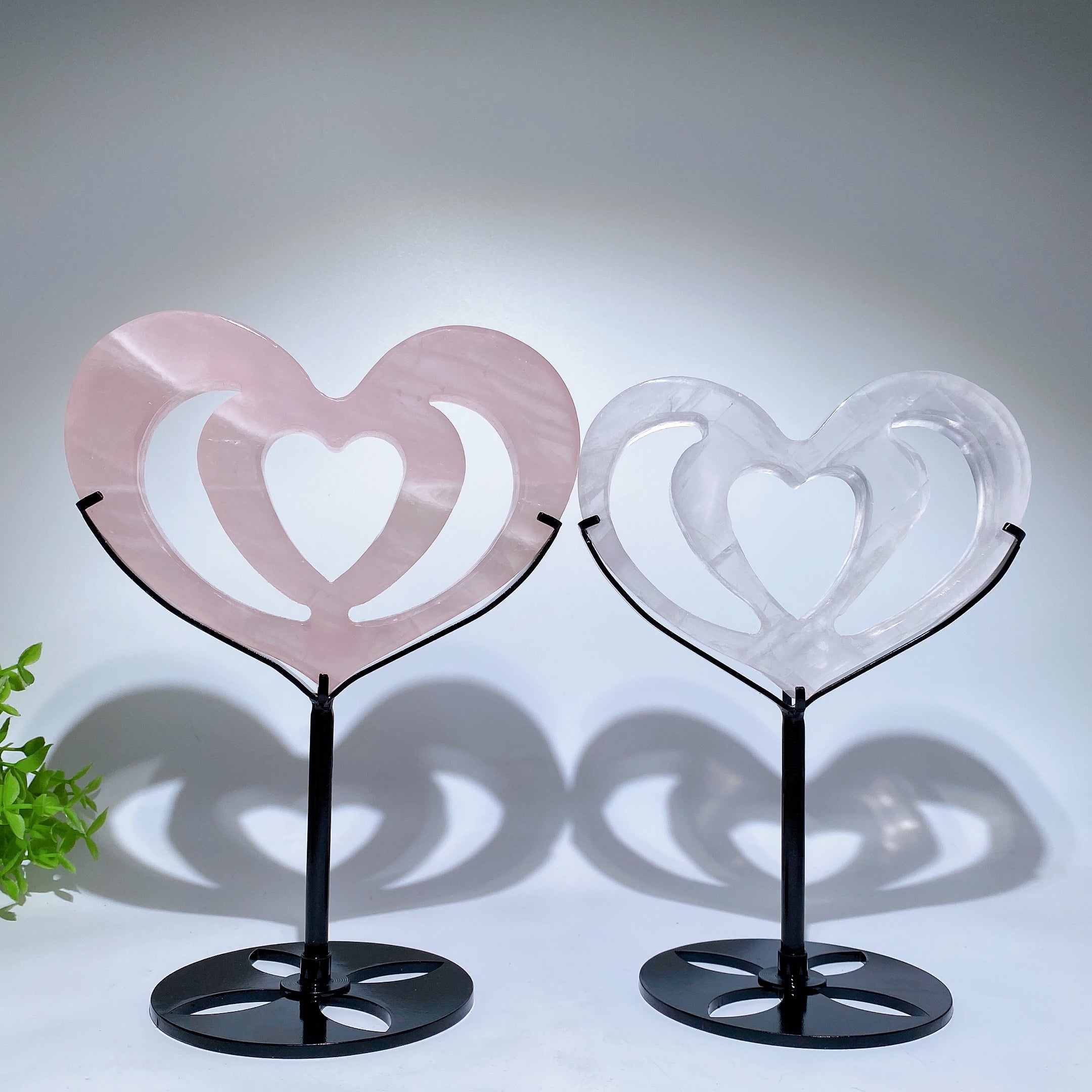 Rose Quartz Clear Quartz Double Heart Crystal Figurine 15cm
