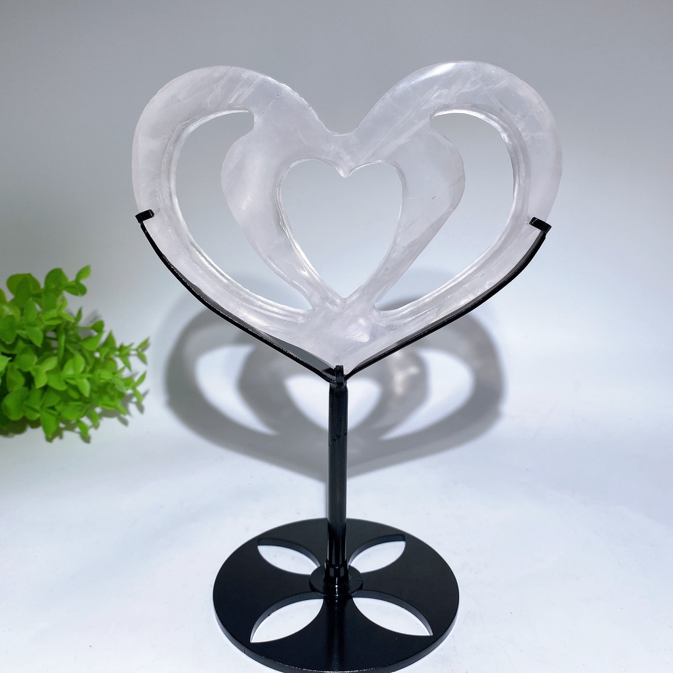 Rose Quartz Clear Quartz Double Heart Crystal Figurine 15cm