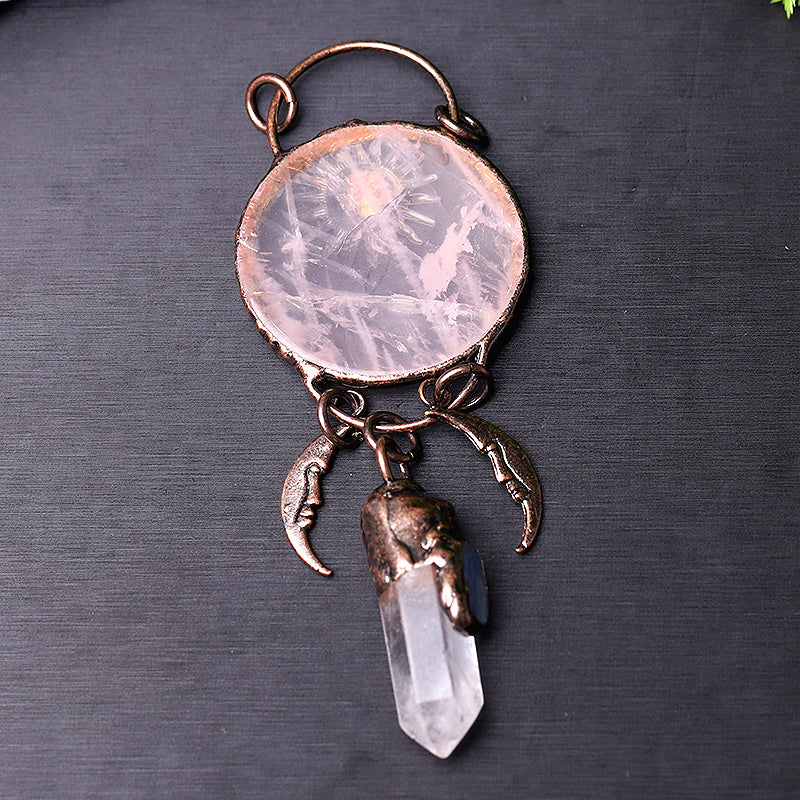 Rose Quartz with Clear Quartz Kyanite 4 inch Pendant