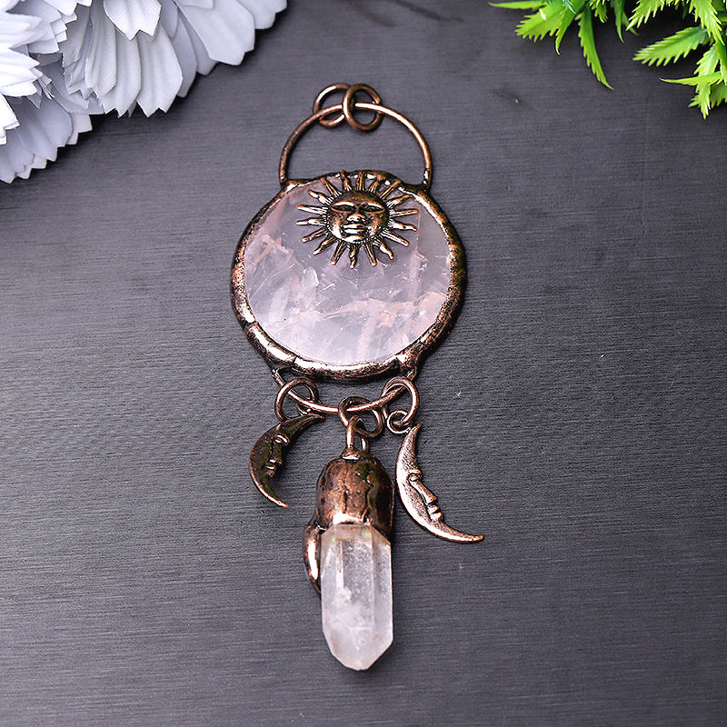 Rose Quartz with Clear Quartz Kyanite 4 inch Pendant