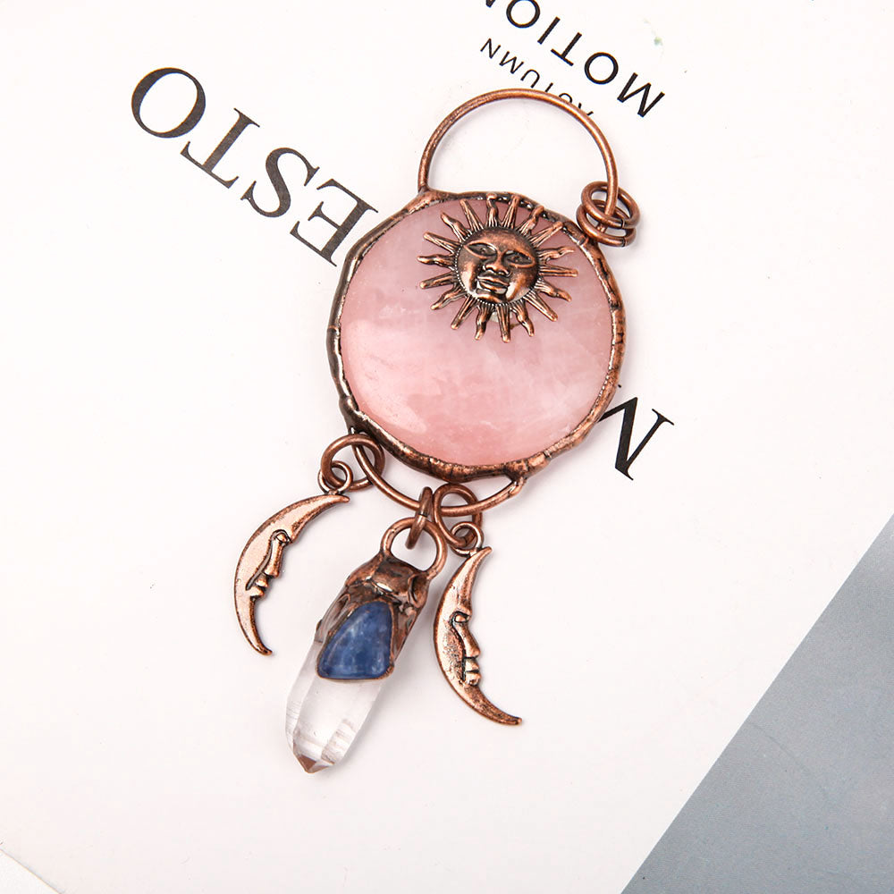Rose Quartz Clear Quartz Kyanite Pendant 4 Inch